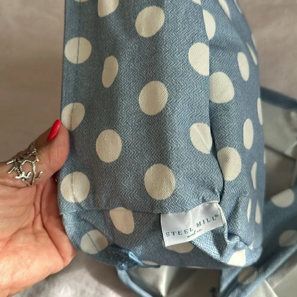 Steel Mill & Co. Storage Bin Set Of 3 Blue White Polka Dot Collapsible